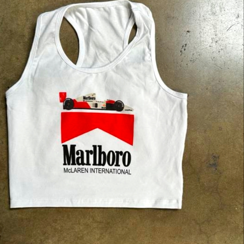 Marlboro White Sleeveless Crop Tank Top